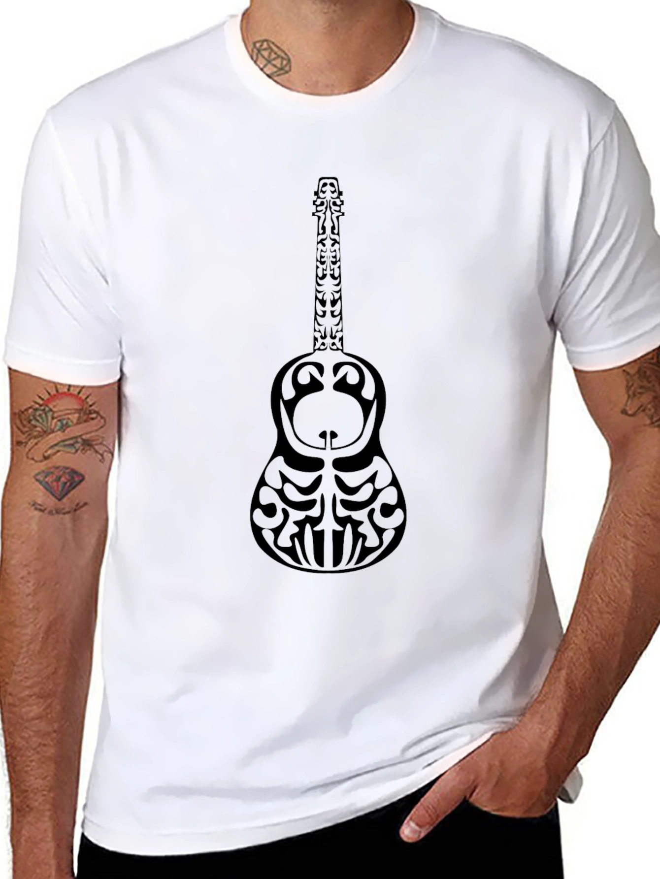 Tribal Guitar Graphic Black T-Shirt