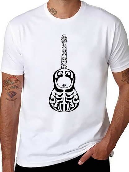 Tribal Guitar Graphic Black T-Shirt