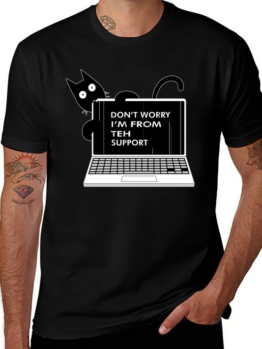 Funny Teh Support Cat Laptop Graphic Tee