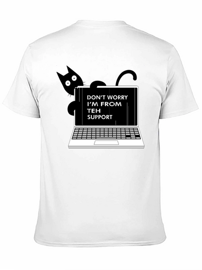 Funny Teh Support Cat Laptop Graphic Tee