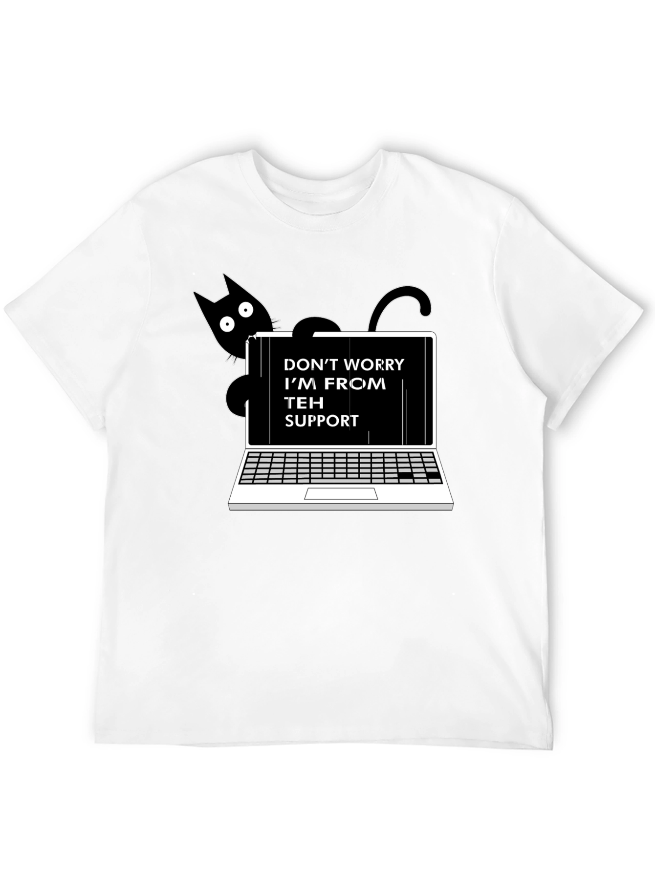 Funny Teh Support Cat Laptop Graphic Tee