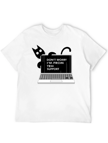 Funny Teh Support Cat Laptop Graphic Tee