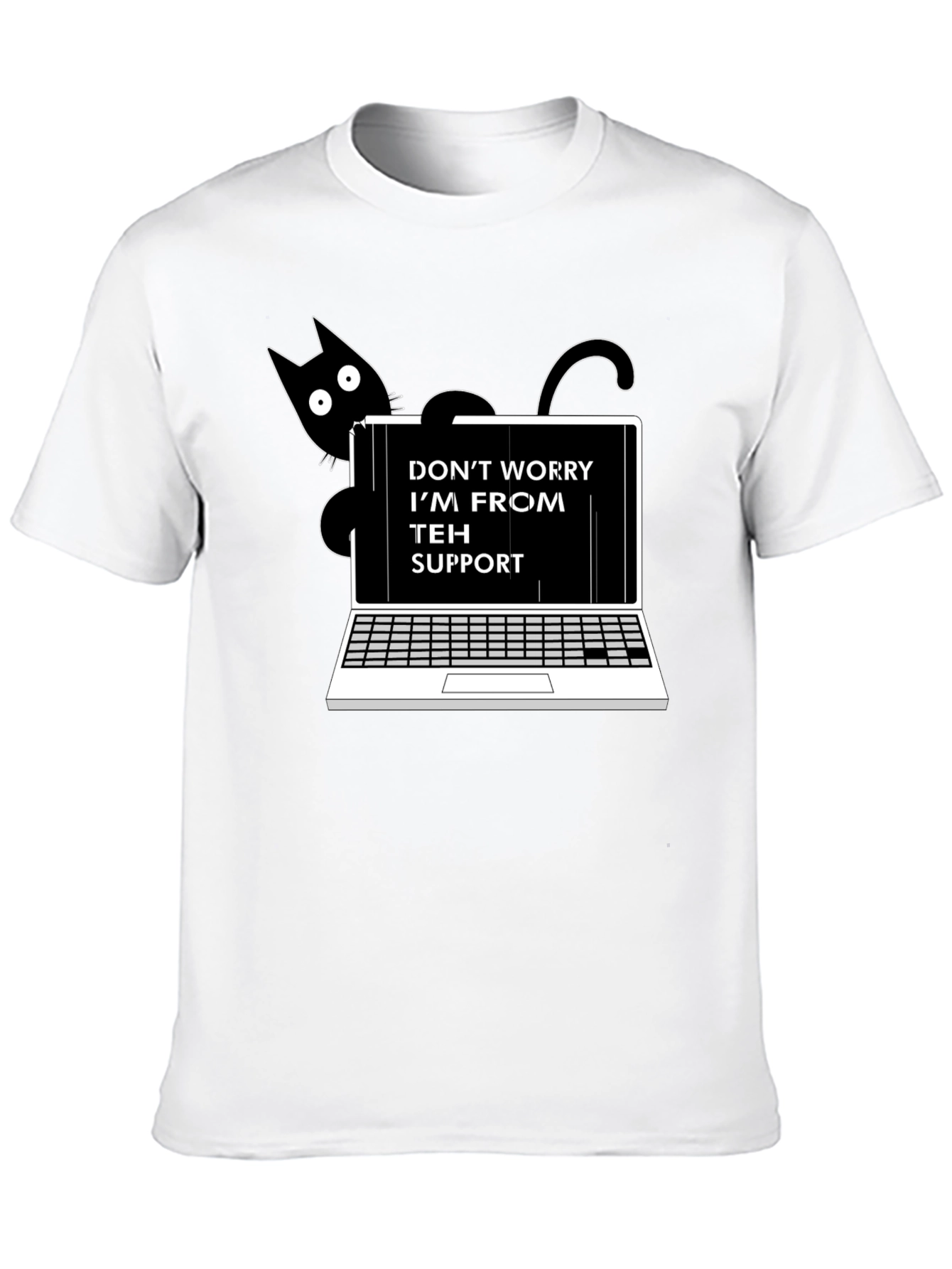 Funny Teh Support Cat Laptop Graphic Tee