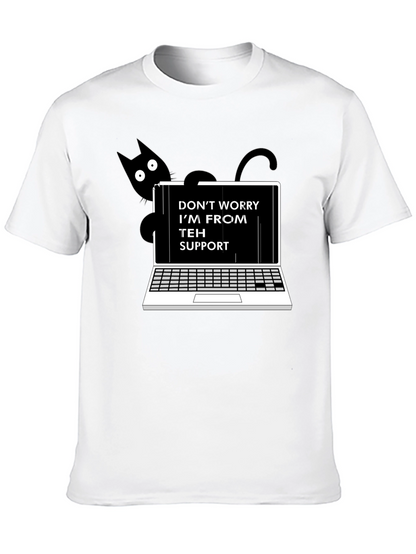 Funny Teh Support Cat Laptop Graphic Tee