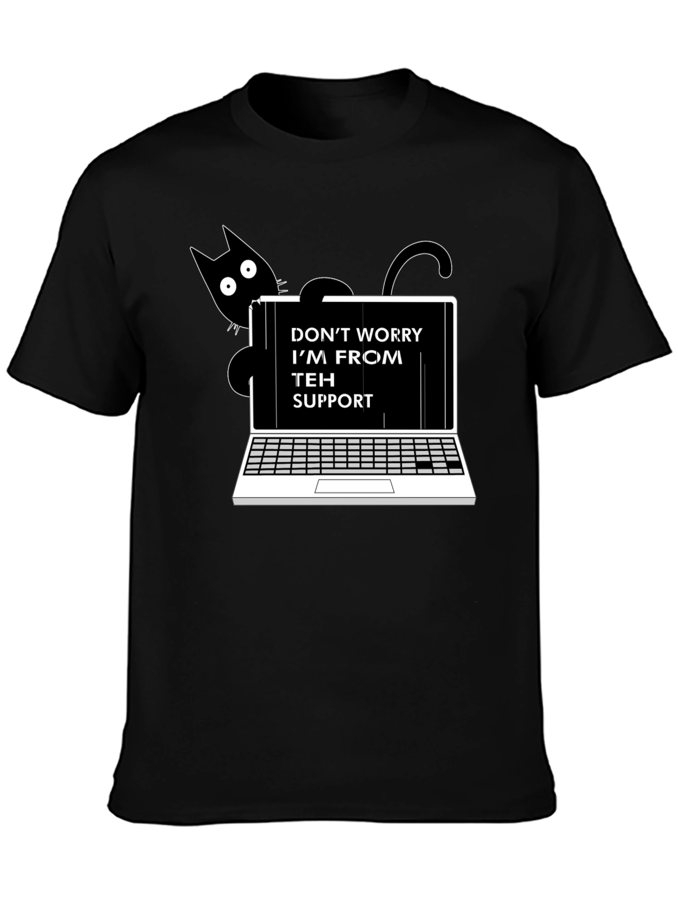 Funny Teh Support Cat Laptop Graphic Tee