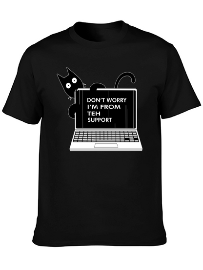 Funny Teh Support Cat Laptop Graphic Tee