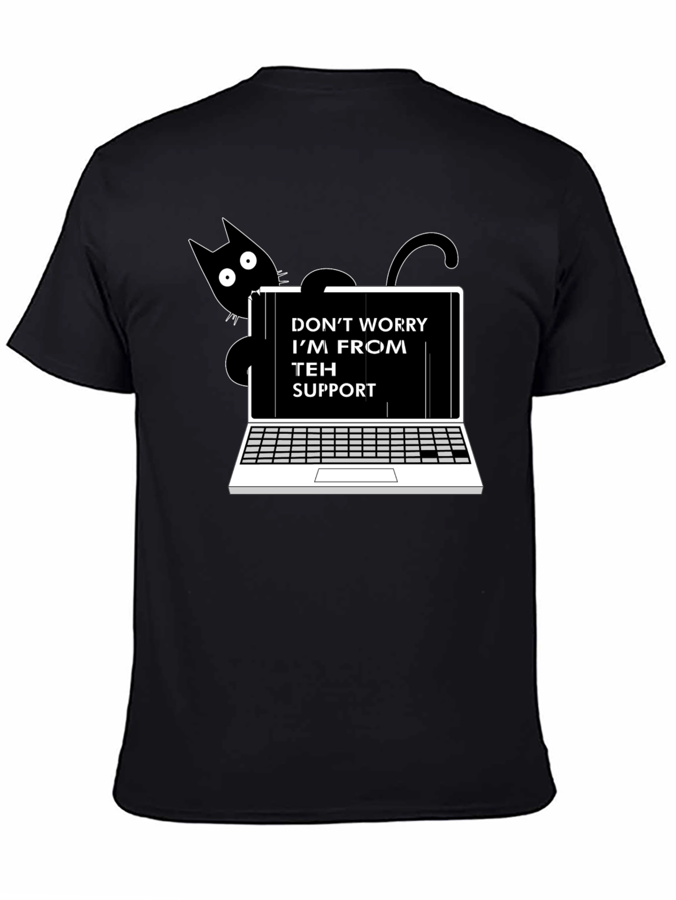 Funny Teh Support Cat Laptop Graphic Tee