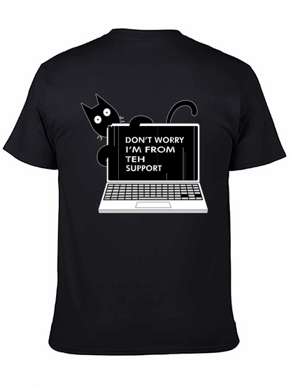 Funny Teh Support Cat Laptop Graphic Tee