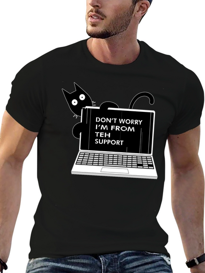 Funny Teh Support Cat Laptop Graphic Tee