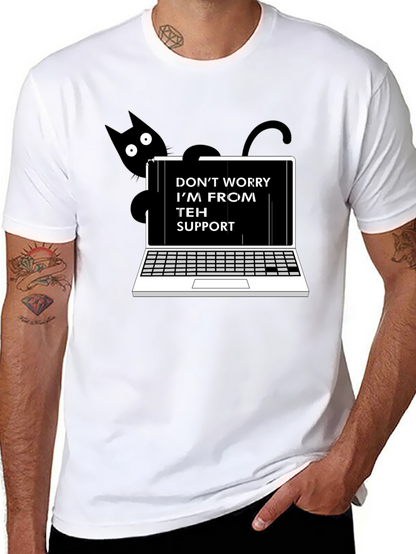 Funny Teh Support Cat Laptop Graphic Tee