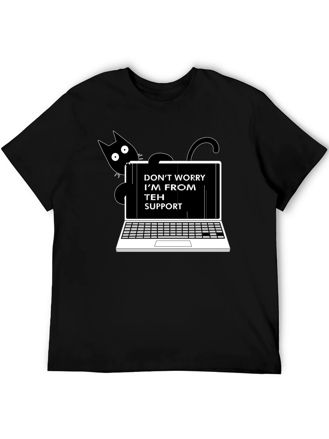 Funny Teh Support Cat Laptop Graphic Tee