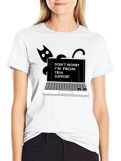 Funny Teh Support Cat Laptop Graphic Tee