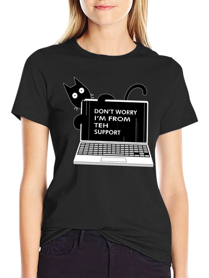 Funny Teh Support Cat Laptop Graphic Tee
