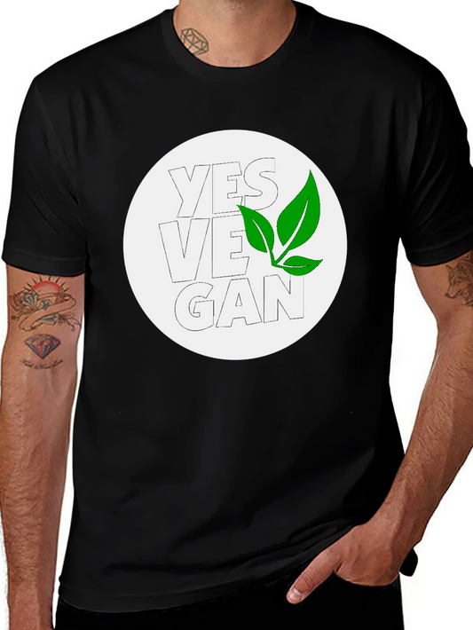 Yes Vegan Black Graphic Tee - Leaf Design