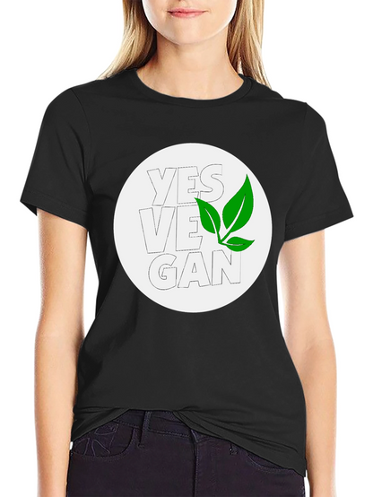 Yes Vegan Black Graphic Tee - Leaf Design