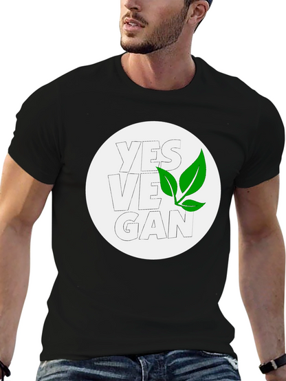 Yes Vegan Black Graphic Tee - Leaf Design