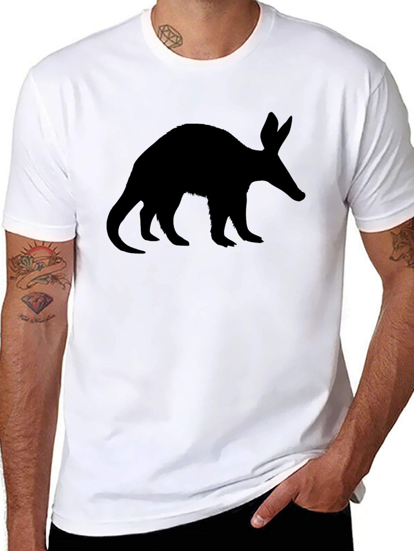 Aardvark Silhouette Tee - Black Cotton Casual Wear
