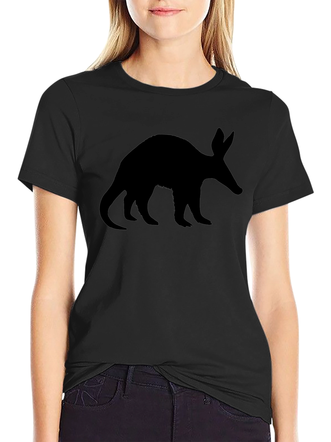 Aardvark Silhouette Tee - Black Cotton Casual Wear