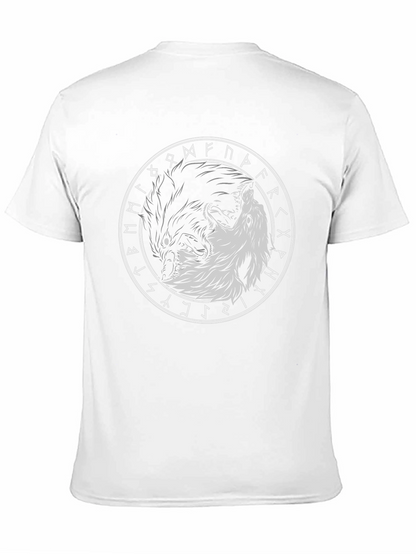 Yin Yang Wolves Circle Rune Black T-Shirt