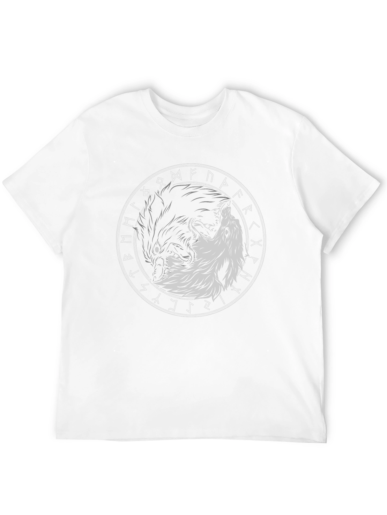Yin Yang Wolves Circle Rune Black T-Shirt