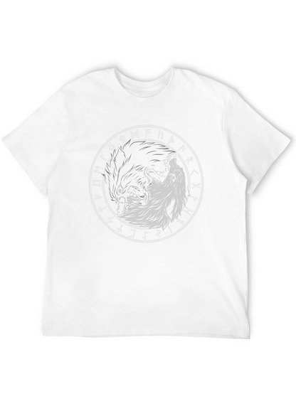 Yin Yang Wolves Circle Rune Black T-Shirt