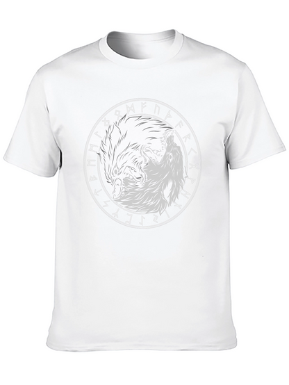 Yin Yang Wolves Circle Rune Black T-Shirt