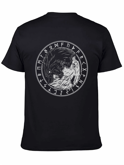 Yin Yang Wolves Circle Rune Black T-Shirt