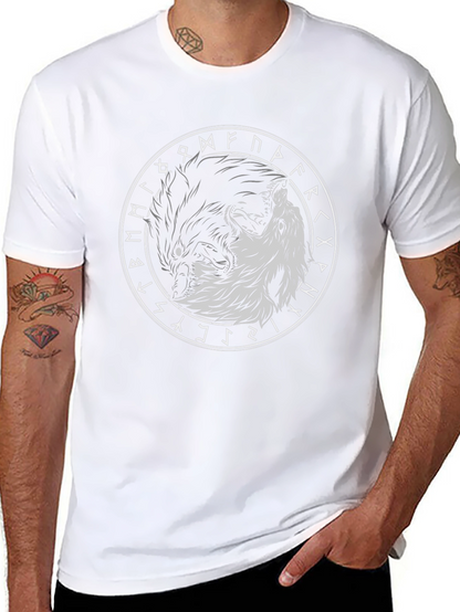 Yin Yang Wolves Circle Rune Black T-Shirt