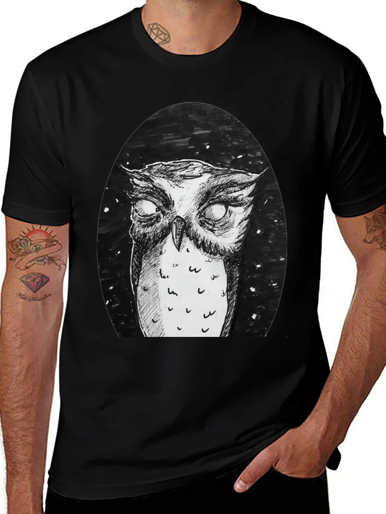 Owl Graphic Tee - Black Cotton T-Shirt
