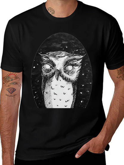 Owl Graphic Tee - Black Cotton T-Shirt