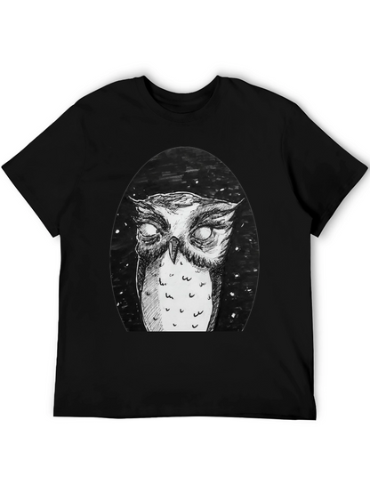 Owl Graphic Tee - Black Cotton T-Shirt