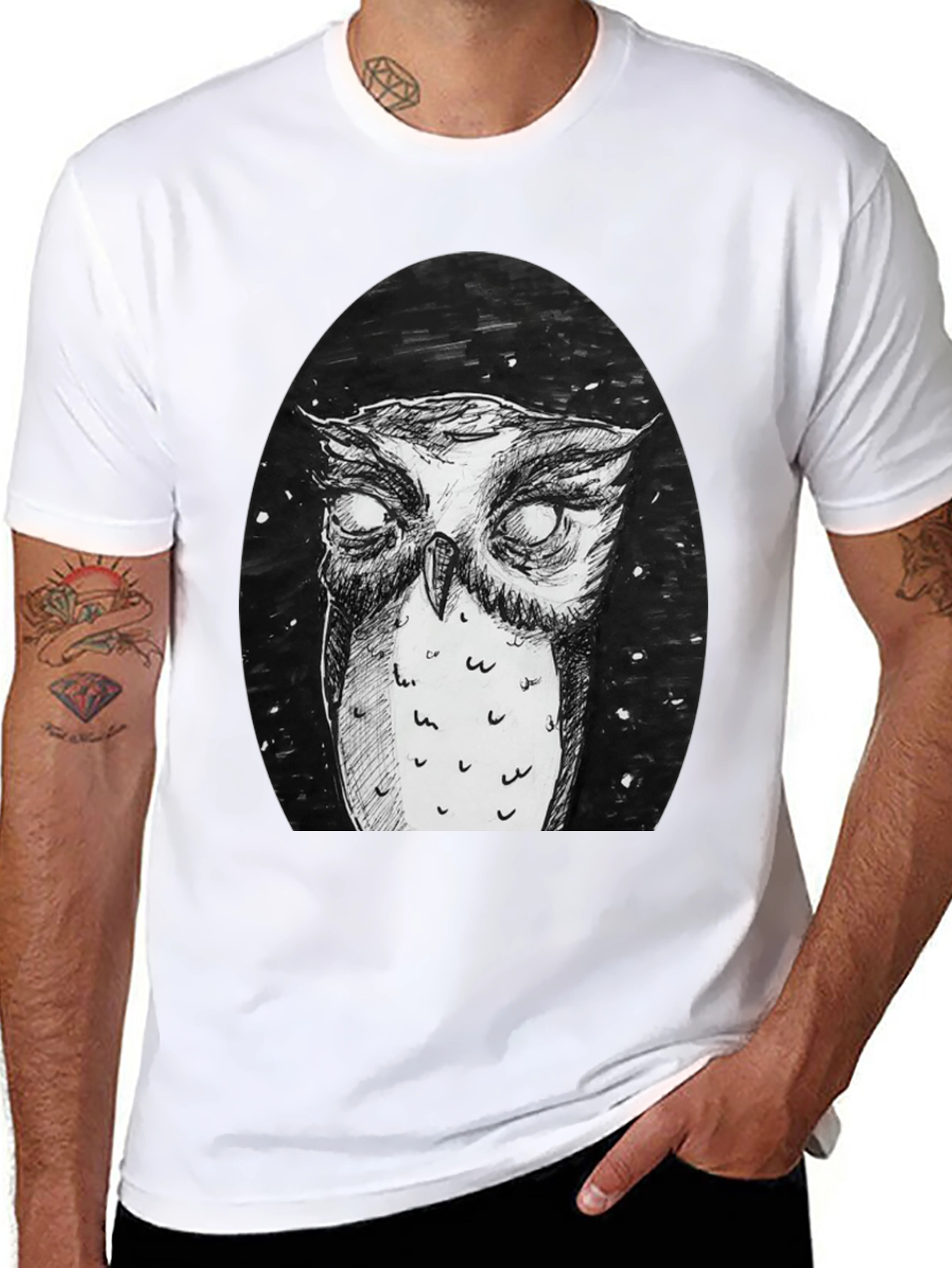 Owl Graphic Tee - Black Cotton T-Shirt
