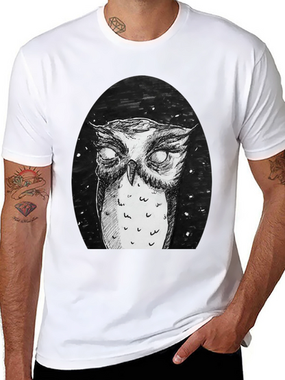 Owl Graphic Tee - Black Cotton T-Shirt