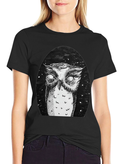 Owl Graphic Tee - Black Cotton T-Shirt