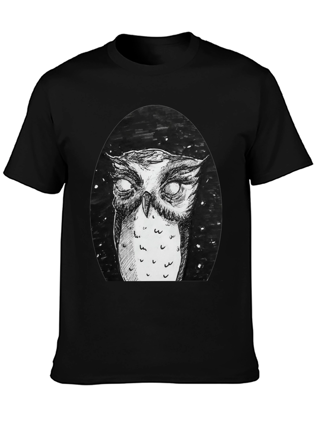 Owl Graphic Tee - Black Cotton T-Shirt
