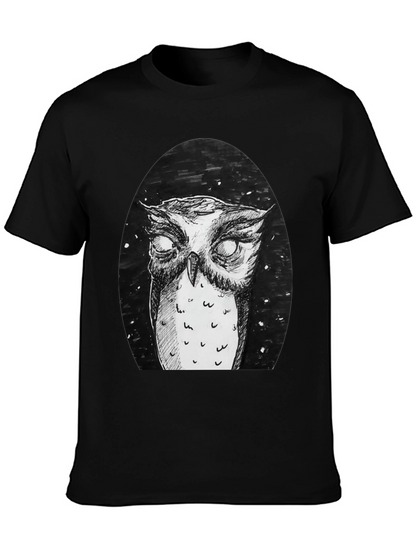 Owl Graphic Tee - Black Cotton T-Shirt