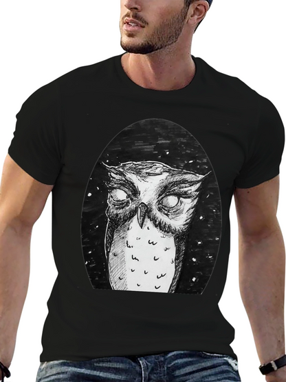 Owl Graphic Tee - Black Cotton T-Shirt
