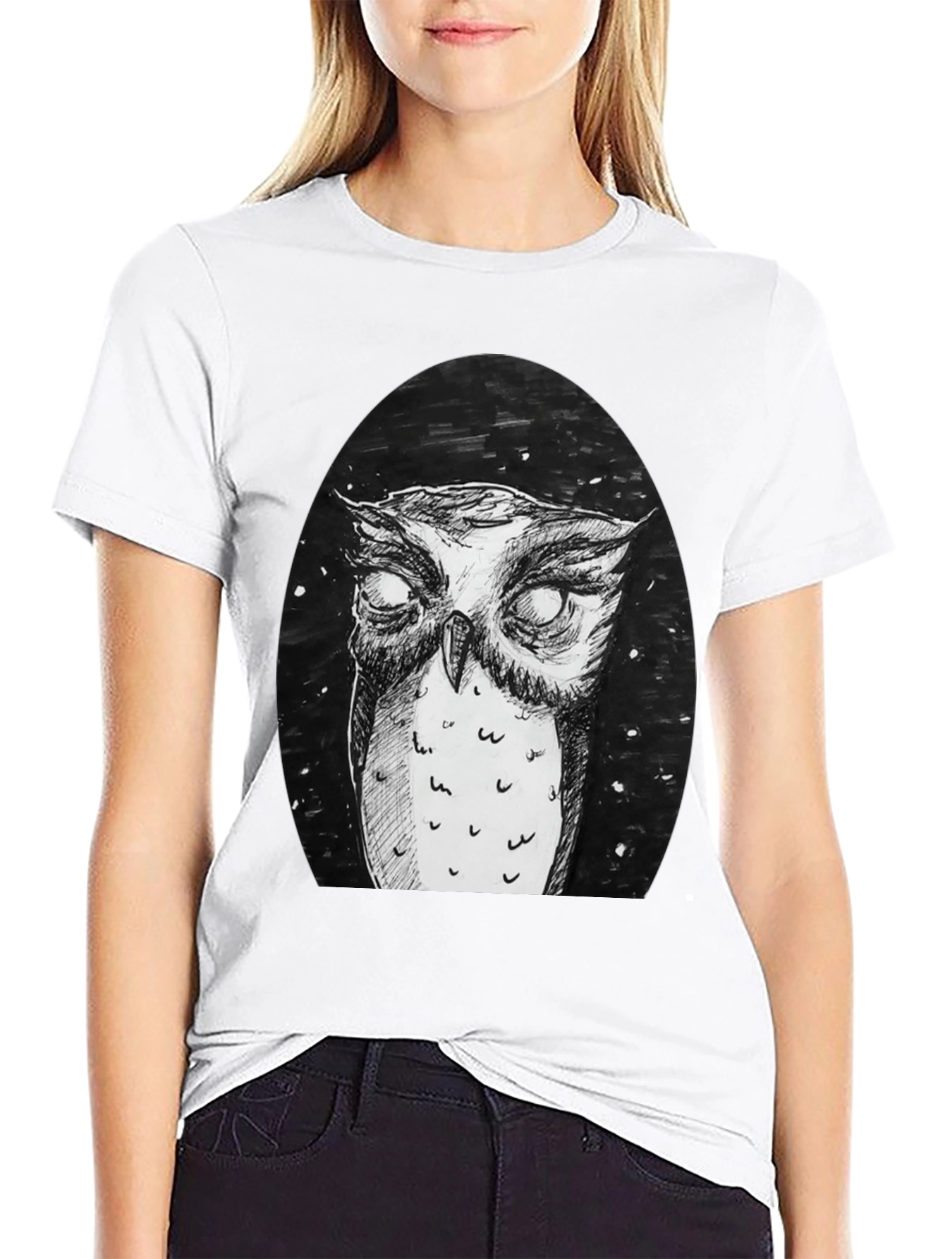 Owl Graphic Tee - Black Cotton T-Shirt