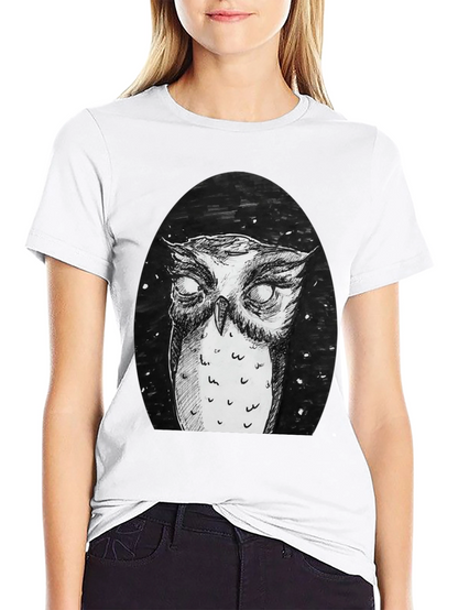 Owl Graphic Tee - Black Cotton T-Shirt