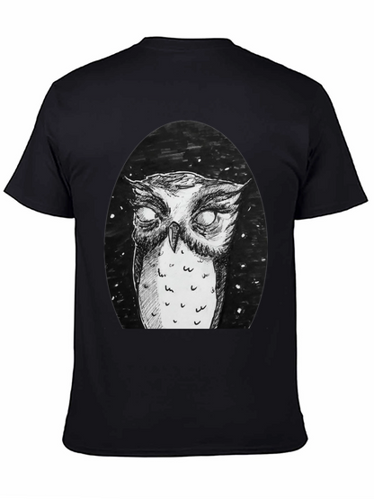 Owl Graphic Tee - Black Cotton T-Shirt