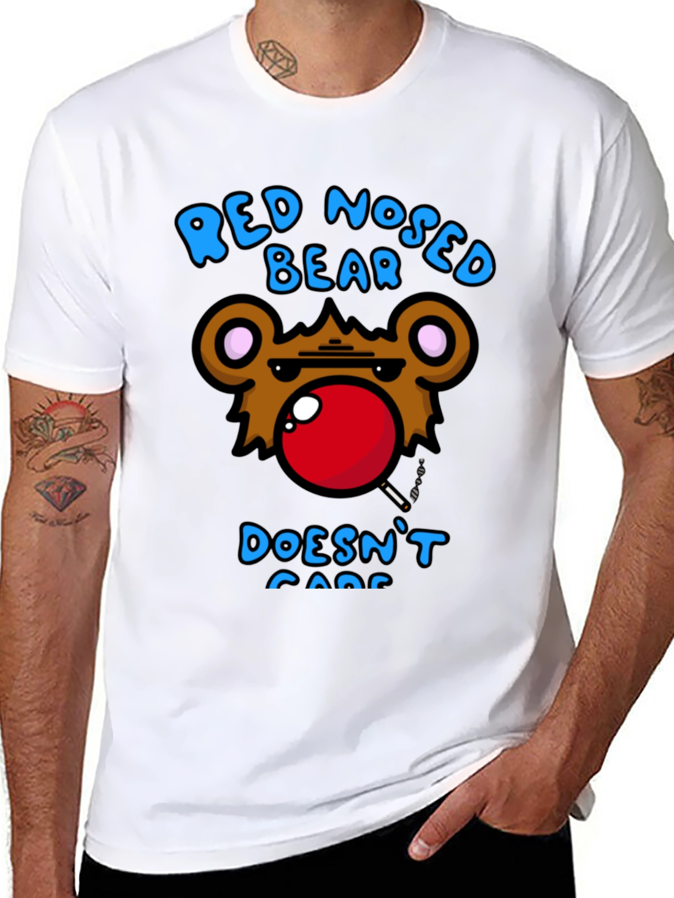 Red Nosed Bear Graphic Tee - Unisex Novelty T-Shirt