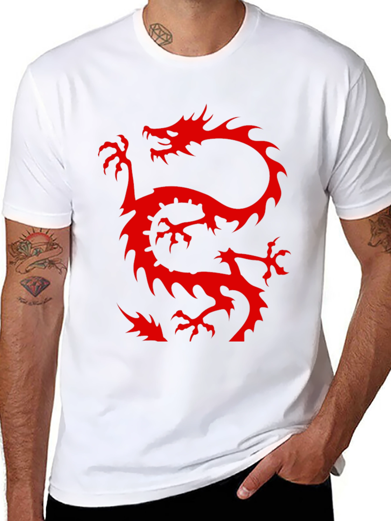 Dragon Graphic T-Shirt - Cool Red Dragon on Black