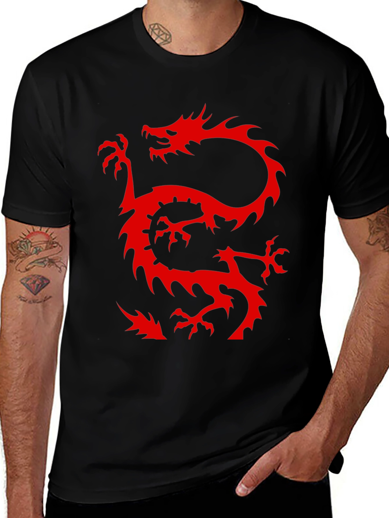 Dragon Graphic T-Shirt - Cool Red Dragon on Black