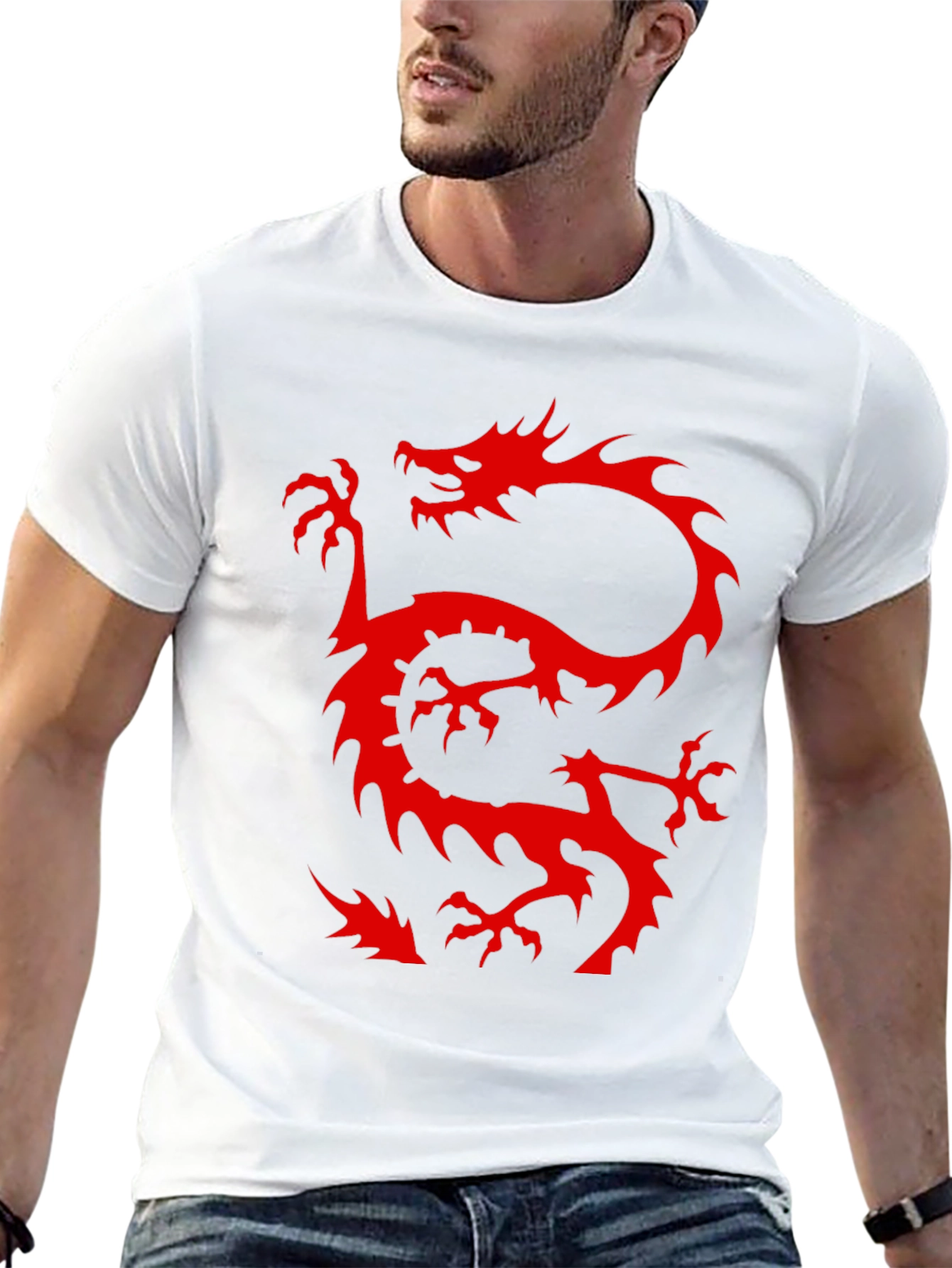 Dragon Graphic T-Shirt - Cool Red Dragon on Black