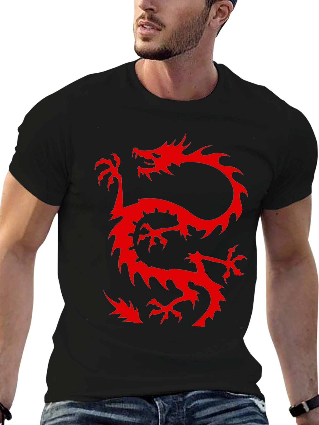 Dragon Graphic T-Shirt - Cool Red Dragon on Black