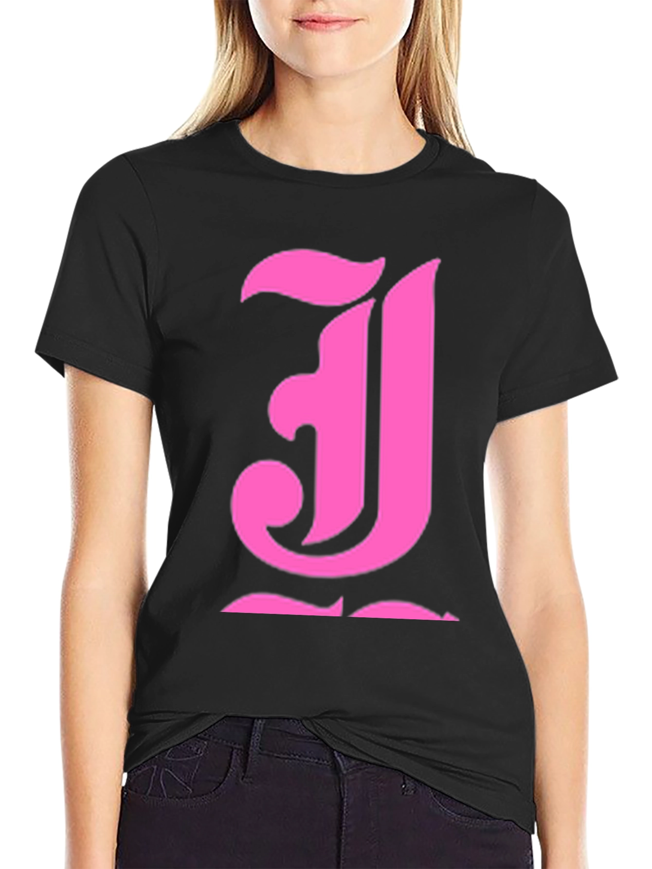 Pink Initial J Black T-Shirt