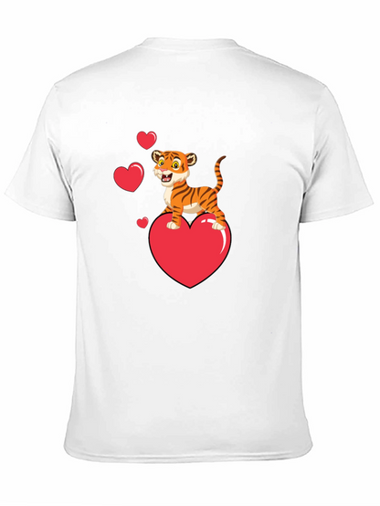 Cute Tiger on Heart Valentines Black T-Shirt