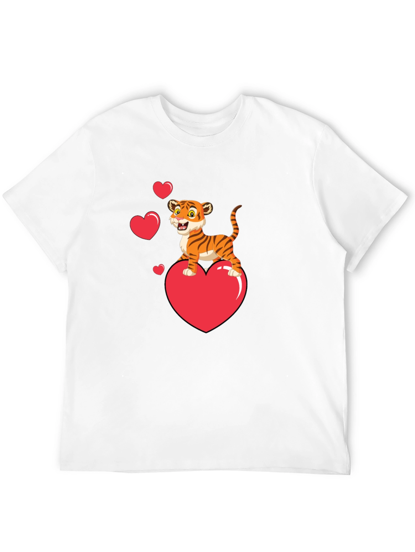 Cute Tiger on Heart Valentines Black T-Shirt
