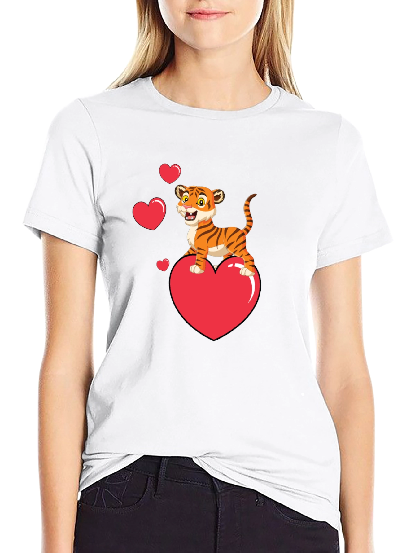 Cute Tiger on Heart Valentines Black T-Shirt
