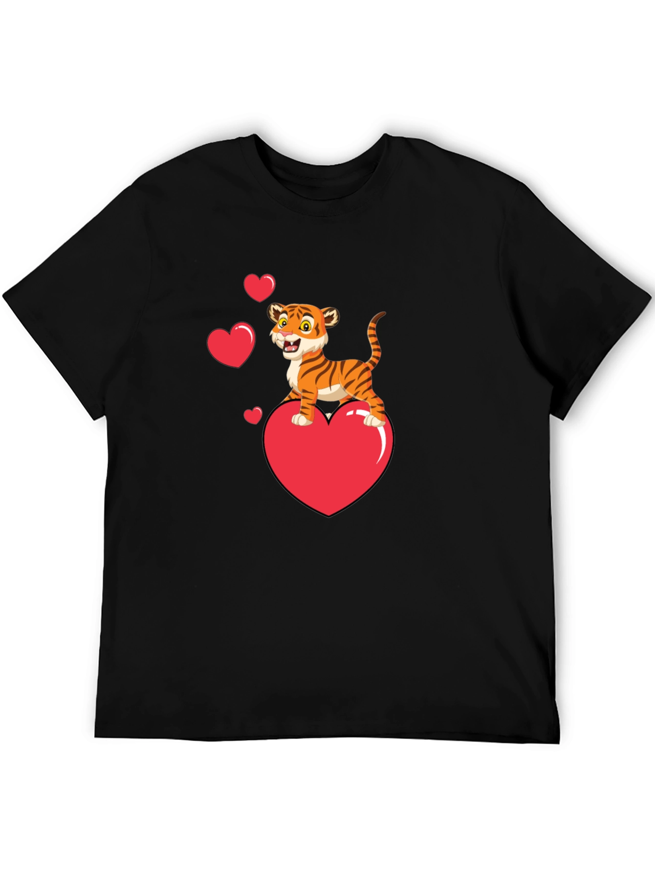 Cute Tiger on Heart Valentines Black T-Shirt